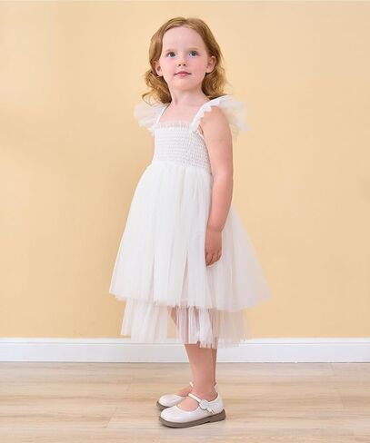 Flower Girls Dress for Wedding Boho Toddler Girls Ruffle Tulle Elegant with Sleeves Garden Party Beach Holiday in Kuwait