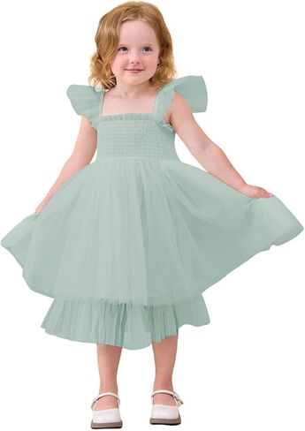 Flower Girls Dress for Wedding Boho Toddler Girls Ruffle Tulle Elegant with Sleeves Garden Party Beach Holiday in Kuwait