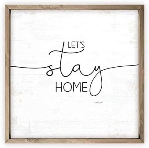 Let's Stay Home Rustic Wood Wall Sign 12x12 (Frame Included) in Saudi Arabia