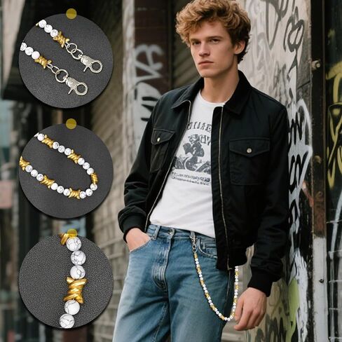 PINKPIN Thorn Bead Pants سلسلة جينز إكسسوار مع مشبك جراد البحر، سلاسل خصر بوهو بانك للجنسين للرجال والنساء in Saudi Arabia