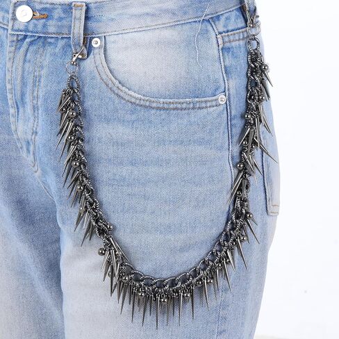 Rivet Layered Pants Chain, Punk Gothic Spike Jean Belt Trousers Chains, Pants Chain Accessory for Wallets and Keys, Gothic Unisex Belt Accessory, Cool Stylish Hip Hop Rock Goth Body Accessories in Saudi Arabia