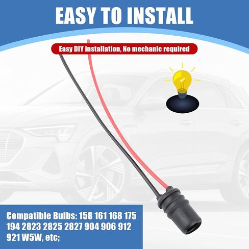 ijuicy 6 PCS Car 194 Bulb Socket, T10 Socket Pre-Wired Connector with Extension Pigtail Wiring Harness, Universal Light Bulb Socket for Car Dashboard Lights, Fog Lights, License Plate Lights (Round) in Saudi Arabia