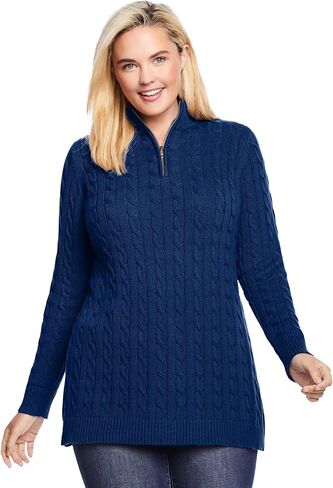 Woman Within Plus Size Cable Knit Half-Zip Pullover Sweater in Saudi Arabia