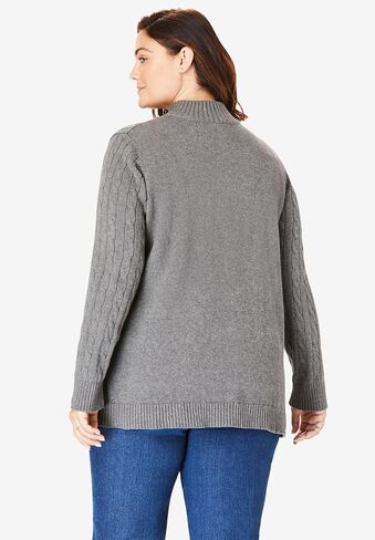 Woman Within Plus Size Cable Knit Half-Zip Pullover Sweater in Saudi Arabia