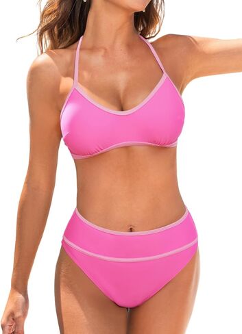 CUPSHE Women's Bikini Sets Two Piece Swimsuit High Waisted Crisscross Tie Back Scoop Neck Adjustable Straps in Saudi Arabia