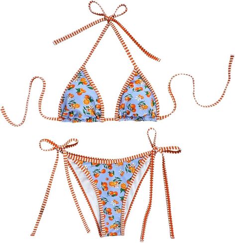 SweatyRocks Women's 2 Piece Triangle Halter Bikini Sets Fruit Stripe Swimwear Cutout Cheeky Bikini Sets in Saudi Arabia