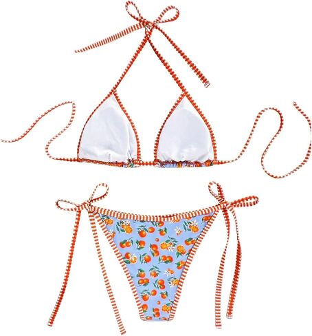 SweatyRocks Women's 2 Piece Triangle Halter Bikini Sets Fruit Stripe Swimwear Cutout Cheeky Bikini Sets in Saudi Arabia
