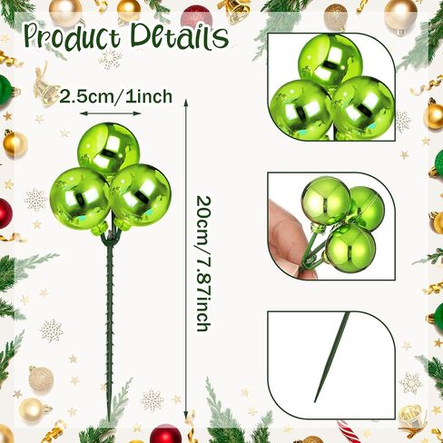 Syhood 12 Set 7.9 Inch Christmas Ball Ornaments on Wired Picks Shatterproof Xmas Ball Picks for Christmas Tree Vase Wreath Stairs Garland Decoration Supplies(Red,Green,Gold,Plastic) in Saudi Arabia