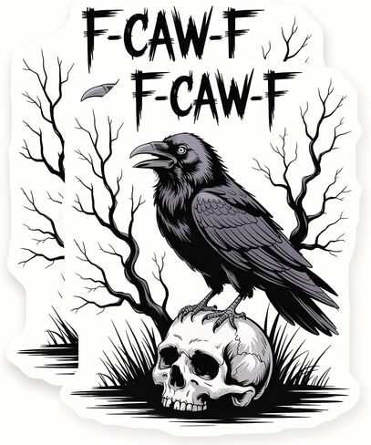 Raven Stickers - Gothic - Skull Art Decal - F CAW F - 2 Pack - - 5" Wide Design - Adheres to Laptops, Tumblers, and More - Made in The USA - AQS4049 in Kuwait