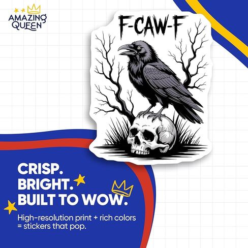 Raven Stickers - Gothic - Skull Art Decal - F CAW F - 2 Pack - - 5" Wide Design - Adheres to Laptops, Tumblers, and More - Made in The USA - AQS4049 in Kuwait