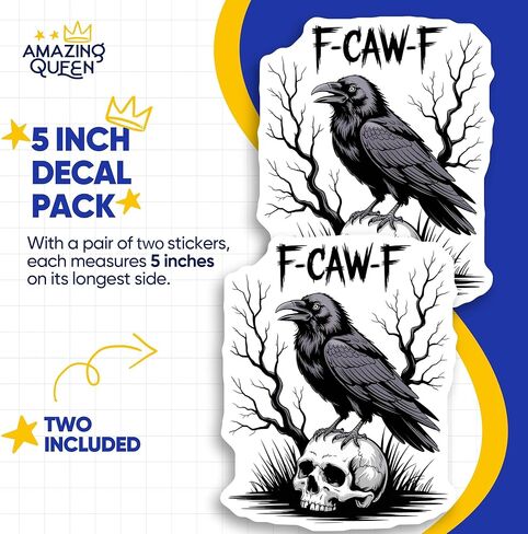 Raven Stickers - Gothic - Skull Art Decal - F CAW F - 2 Pack - - 5" Wide Design - Adheres to Laptops, Tumblers, and More - Made in The USA - AQS4049 in Kuwait