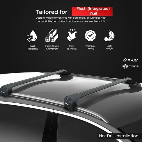 قضبان متقاطعة لرف السقف لشركة Hyundai Ioniq 5 (2025–Up) - تناسب قضبان السقف المتدفقة/المدمجة، حامل مشبك السكك الحديدية، سعة 330 رطلاً، قضبان فتحة T من الألومنيوم، قابلة للقفل، تركيب عالي التحمل بدون حفر (أسود) in Kuwait