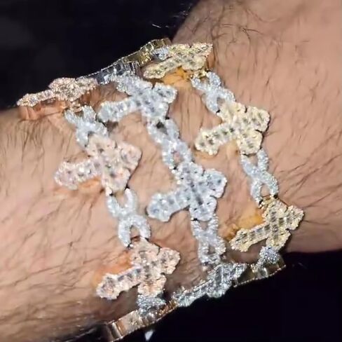 الهيب هوب الرجال المجوهرات اثنين من لهجة الذهب اللون مايكرو معبد 5A إثارة تشيكوسلوفاكيا مثلج خارج بلينغ إنفينيتي الصليب سحر سوار in Saudi Arabia