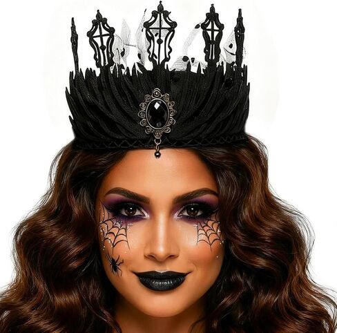 Black Gothic Headband Baroque Vintage Crown Headbands Crystal Headpiece Halloween Hair Accessories for Women in Saudi Arabia