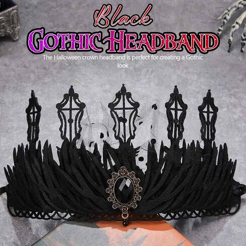 Black Gothic Headband Baroque Vintage Crown Headbands Crystal Headpiece Halloween Hair Accessories for Women in Saudi Arabia