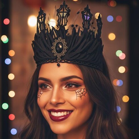 Black Gothic Headband Baroque Vintage Crown Headbands Crystal Headpiece Halloween Hair Accessories for Women in Saudi Arabia