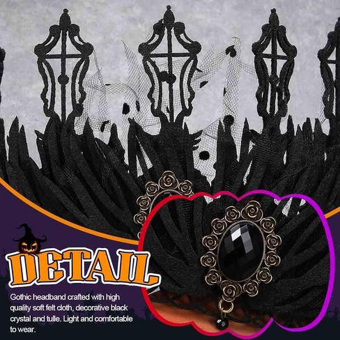 Black Gothic Headband Baroque Vintage Crown Headbands Crystal Headpiece Halloween Hair Accessories for Women in Saudi Arabia