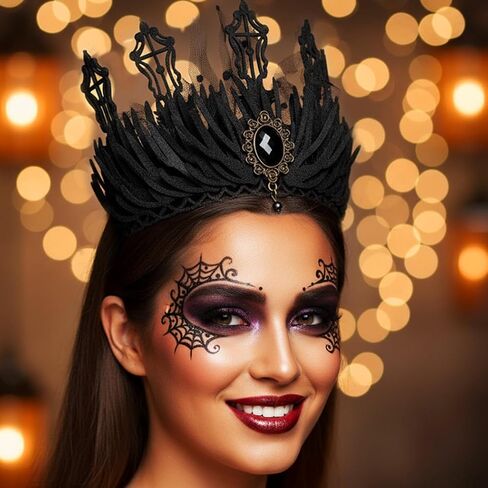 Black Gothic Headband Baroque Vintage Crown Headbands Crystal Headpiece Halloween Hair Accessories for Women in Saudi Arabia