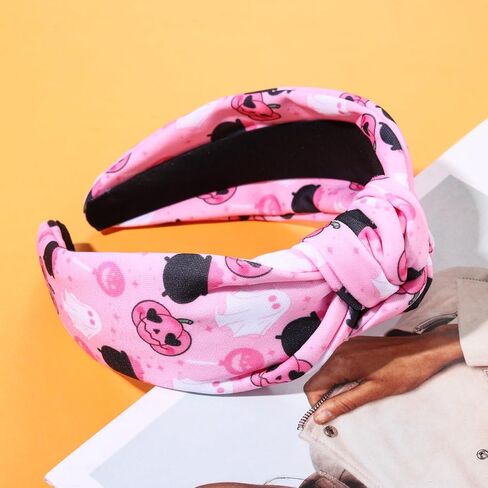 Halloween Headband Decorations for Women Pink Pumpkin Ghost Skull Print Knotted Headband Halloween Headwear Hair Accessories(Hocus Pocus) in Kuwait