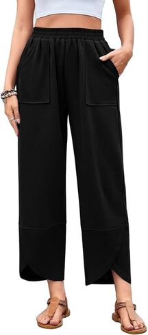 IDEALSANXUN Cotton Linen Pants Women Spring Summer Elastic High Waisted Wide Leg Lounge Flowy Palazzo Trousers with Pockets in Saudi Arabia