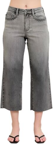 Judy Blue Vintage Gray Wash High Rise Wide Crop Jeans - Ivory Gem in Saudi Arabia