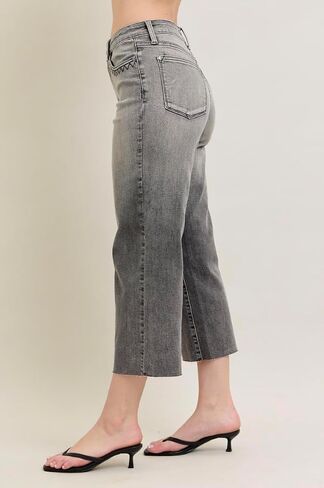 Judy Blue Vintage Gray Wash High Rise Wide Crop Jeans - Ivory Gem in Saudi Arabia