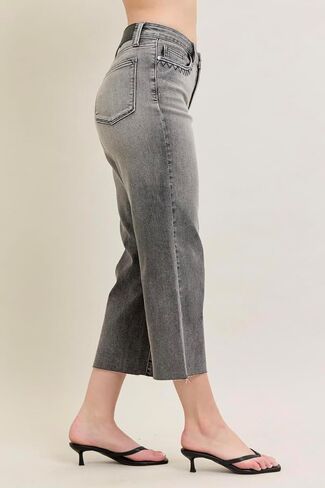 Judy Blue Vintage Gray Wash High Rise Wide Crop Jeans - Ivory Gem in Saudi Arabia