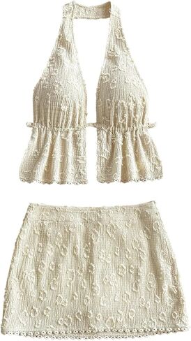 MakeMeChic Women's 2 Piece Y2k Outfits Backless Halter Crop Tops and Bodycon Skirt Set in Saudi Arabia