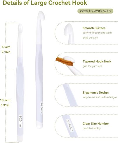 Aeelike 5 PCS Large Crochet Hooks Set, Big Ergonomic Crochet Hooks, Multicolor Acrylic Crochet Hooks with Number Size L/8mm, N/10mm, 12mm, P/15mm, 20mm in Kuwait