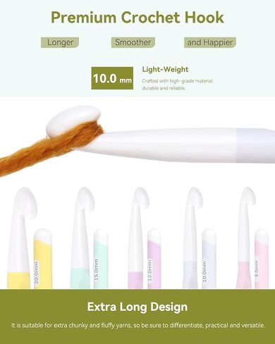 Aeelike 5 PCS Large Crochet Hooks Set, Big Ergonomic Crochet Hooks, Multicolor Acrylic Crochet Hooks with Number Size L/8mm, N/10mm, 12mm, P/15mm, 20mm in Kuwait