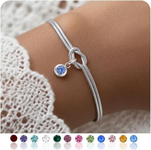 Gold Birthstone Bracelets for Women- Dainty Love Knot Snake Chain Bracelet Stack Adjustable, Trendy Personalized Friendship Birthday Christmas Jewelry Gifts for Mom Daughter Sister Friend in Saudi Arabia