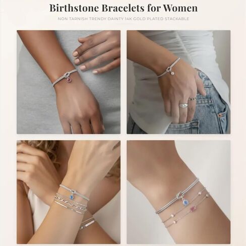 Gold Birthstone Bracelets for Women- Dainty Love Knot Snake Chain Bracelet Stack Adjustable, Trendy Personalized Friendship Birthday Christmas Jewelry Gifts for Mom Daughter Sister Friend in Saudi Arabia