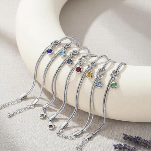 Gold Birthstone Bracelets for Women- Dainty Love Knot Snake Chain Bracelet Stack Adjustable, Trendy Personalized Friendship Birthday Christmas Jewelry Gifts for Mom Daughter Sister Friend in Saudi Arabia