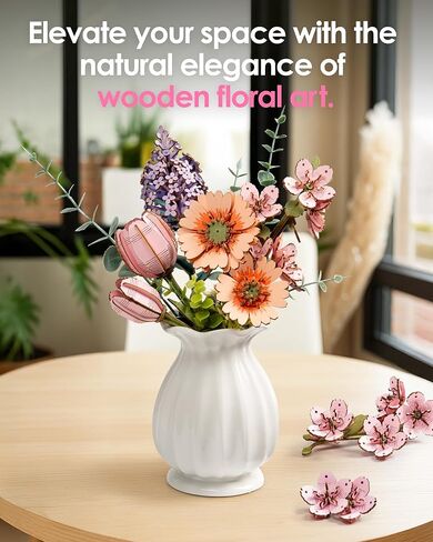 rowood 3D Puzzle Artifical Flower,DIY Wooden Flower Craft Kit for Kids,Mother's Day/Valentine's Day/Teacher's Day/Thanksgiving Day/Christmas/Birthday Gift for Mom/Women/Grandma/Wife/Her-Red Camellia in Kuwait