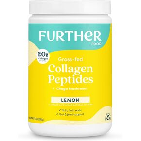 Further Food Lemon Collagen Peptides Powder, Grass-Fed Pasture-Raised Hydrolyzed Type 1 & 3 Protein, Gut Health + Joint, Hair, Skin, Nails, Paleo Keto Sugar-Free 10.50 oz in Kuwait