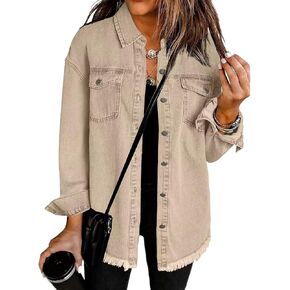 Womens Oversized Denim Jacket Casual Plus Size Fashion Lightweight Shacket Fall Outfits Trendy Loose Y2k Jean Jackets in Saudi Arabia