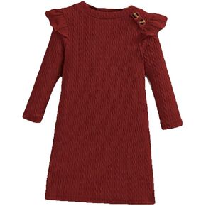 Casual Knitted Dresses for Girls with Delicate Ruffle Trim Soft and Comfortable Jacquard Long Sleeves 4-7 Years Old in Saudi Arabia