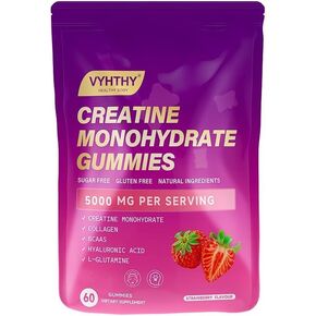 Creatine Monohydrate Gummies Complex for Men & Women Advanced Formula, L-Taurine + Vitamin B12 for Muscle Strength, Muscle Builder, Energy Boost, Pre-Workout Supplement-Strawberry (60 Gummies) in Kuwait