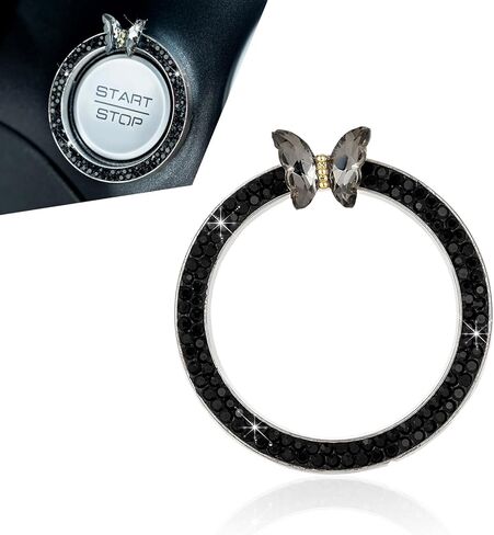 Bling Push Start Button Cover, Sparkling Butterfly Ring Emblem Car Accessories, Girly Car Engine Start Button Cover, Key Ignition Knob Decoration with Rhinestones for Women (Pink)​ in Kuwait