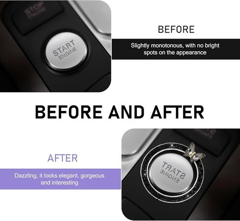 Bling Push Start Button Cover, Sparkling Butterfly Ring Emblem Car Accessories, Girly Car Engine Start Button Cover, Key Ignition Knob Decoration with Rhinestones for Women (Pink)​ in Kuwait