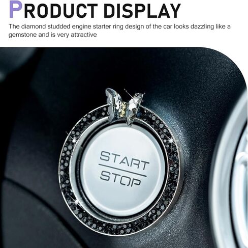 Bling Push Start Button Cover, Sparkling Butterfly Ring Emblem Car Accessories, Girly Car Engine Start Button Cover, Key Ignition Knob Decoration with Rhinestones for Women (Pink)​ in Kuwait