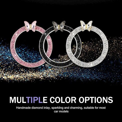 Bling Push Start Button Cover, Sparkling Butterfly Ring Emblem Car Accessories, Girly Car Engine Start Button Cover, Key Ignition Knob Decoration with Rhinestones for Women (Pink)​ in Kuwait