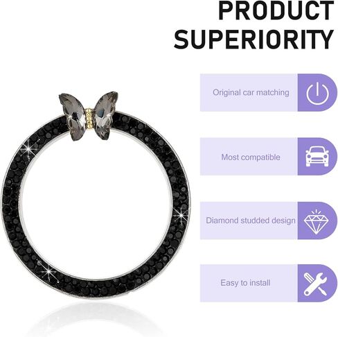 Bling Push Start Button Cover, Sparkling Butterfly Ring Emblem Car Accessories, Girly Car Engine Start Button Cover, Key Ignition Knob Decoration with Rhinestones for Women (Pink)​ in Kuwait