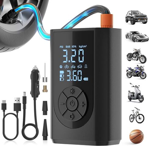 Tire Inflator Portable Air Compressor, 150 PSI Air Pump for Car Tires with Digital Pressure Gauge, LED Light and Auto Shut-Off Function, Portable Air Inflator for Car/Motorcycle/Bike/Balls and More in Saudi Arabia