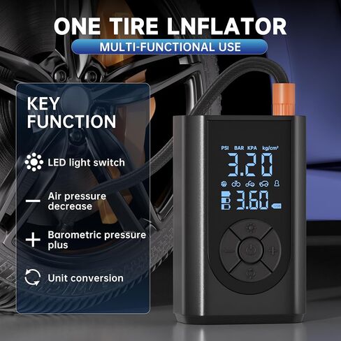 Tire Inflator Portable Air Compressor, 150 PSI Air Pump for Car Tires with Digital Pressure Gauge, LED Light and Auto Shut-Off Function, Portable Air Inflator for Car/Motorcycle/Bike/Balls and More in Saudi Arabia