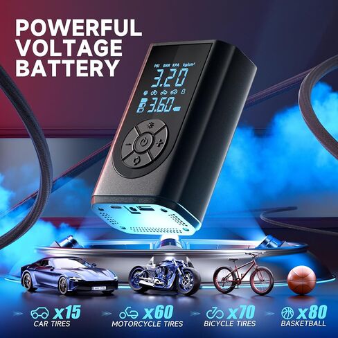 Tire Inflator Portable Air Compressor, 150 PSI Air Pump for Car Tires with Digital Pressure Gauge, LED Light and Auto Shut-Off Function, Portable Air Inflator for Car/Motorcycle/Bike/Balls and More in Saudi Arabia