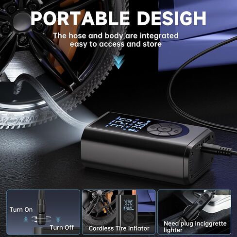 Tire Inflator Portable Air Compressor, 150 PSI Air Pump for Car Tires with Digital Pressure Gauge, LED Light and Auto Shut-Off Function, Portable Air Inflator for Car/Motorcycle/Bike/Balls and More in Saudi Arabia