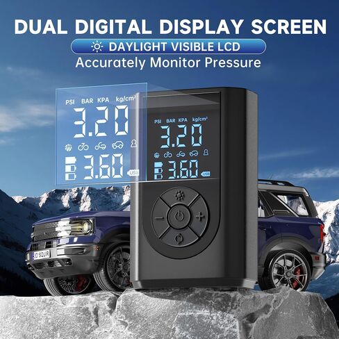 Tire Inflator Portable Air Compressor, 150 PSI Air Pump for Car Tires with Digital Pressure Gauge, LED Light and Auto Shut-Off Function, Portable Air Inflator for Car/Motorcycle/Bike/Balls and More in Saudi Arabia