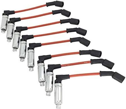 Red Spark Plug Wire Set with Heat Shields - Compatible with 2007-2015 GMC Sierra 1500 V8 Gas With Square Coil with 10 Inch Lead in Saudi Arabia