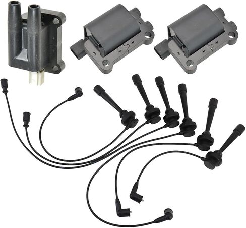 TRQ Ignition Kit Ignition Coil Spark Plugs Wire Set Compatible with 1997-2002 Mitsubishi Montero 1997-2004 Montero Sport in Saudi Arabia